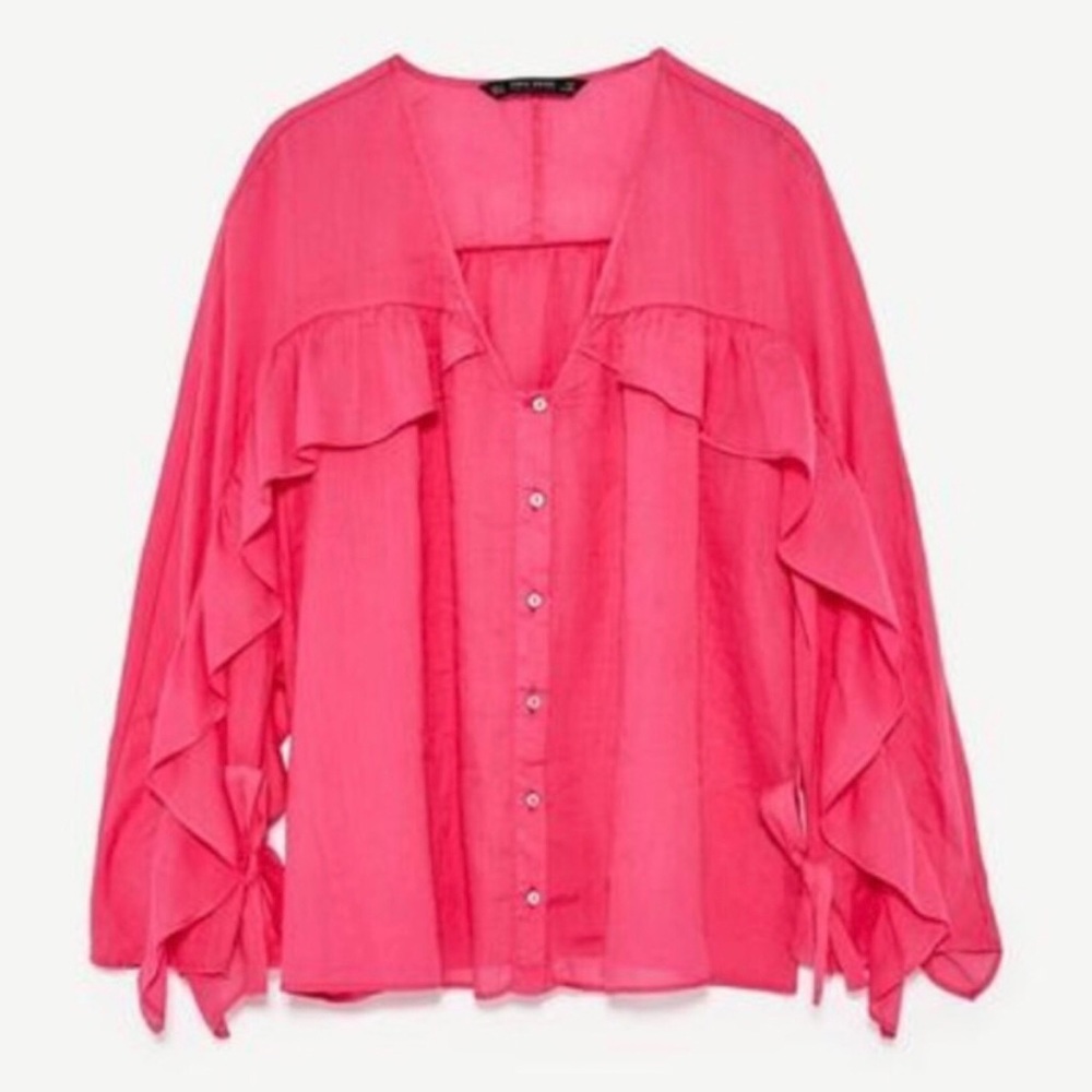 Zara Basic Collection Hot Pink Ruffles Blouse - image 3